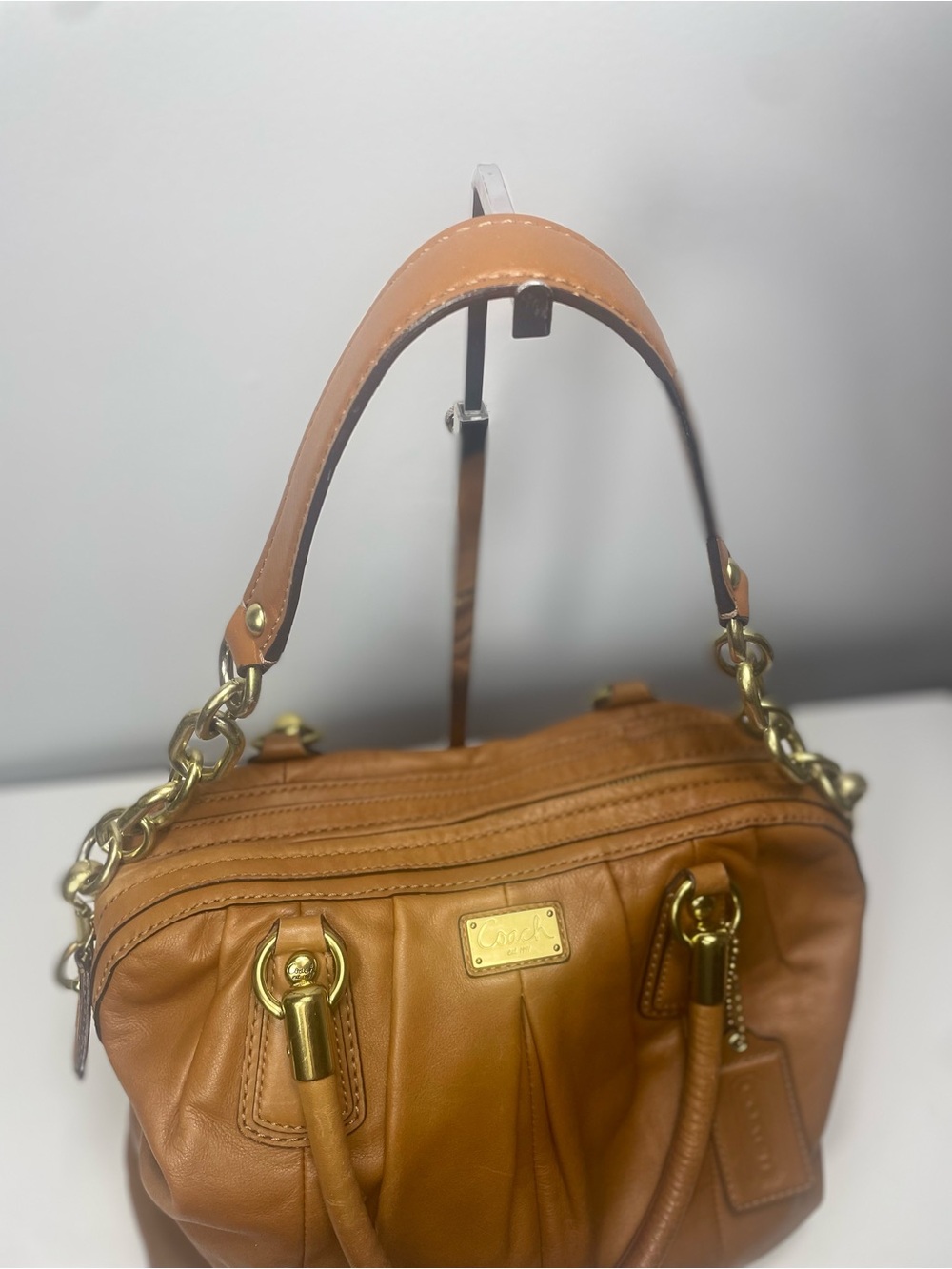 Authentic Coach Kristin Brown Pleated Leather Satchel - Picture 7 of 14